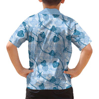 Anthurium Pikake Ti Leaf Palaka Family Matching Off Shoulder Maxi Dress and Hawaiian Shirt Blue Version