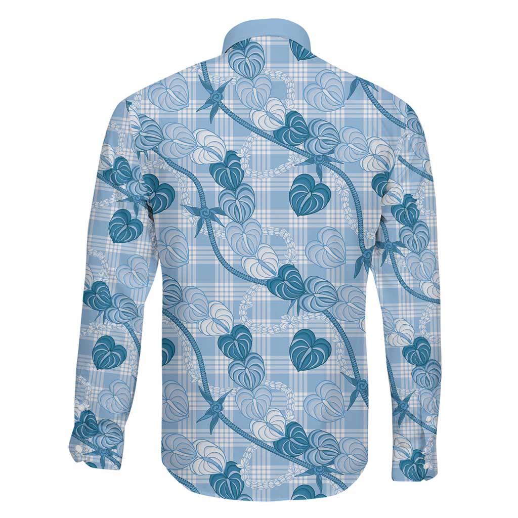 Anthurium Pikake Ti Leaf Palaka Family Matching Off Shoulder Maxi Dress and Hawaiian Shirt Blue Version