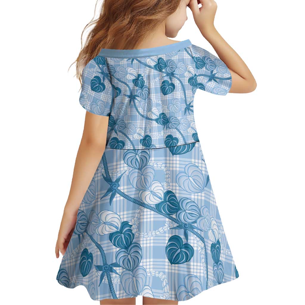 Anthurium Pikake Ti Leaf Palaka Family Matching Summer Maxi Dress and Hawaiian Shirt Blue Version