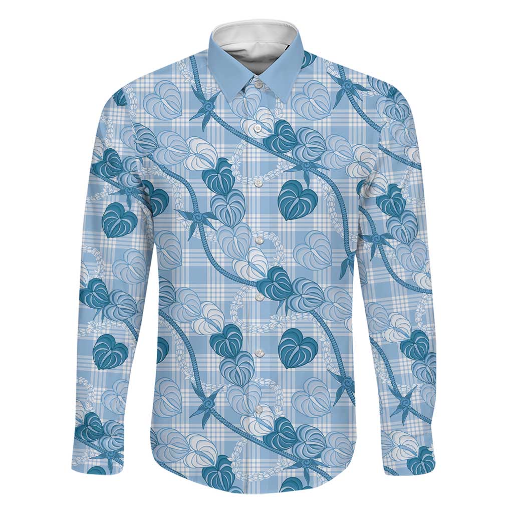 Anthurium Pikake Ti Leaf Palaka Family Matching Summer Maxi Dress and Hawaiian Shirt Blue Version