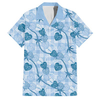 Anthurium Pikake Ti Leaf Palaka Family Matching Tank Maxi Dress and Hawaiian Shirt Blue Version