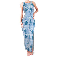 Anthurium Pikake Ti Leaf Palaka Family Matching Tank Maxi Dress and Hawaiian Shirt Blue Version