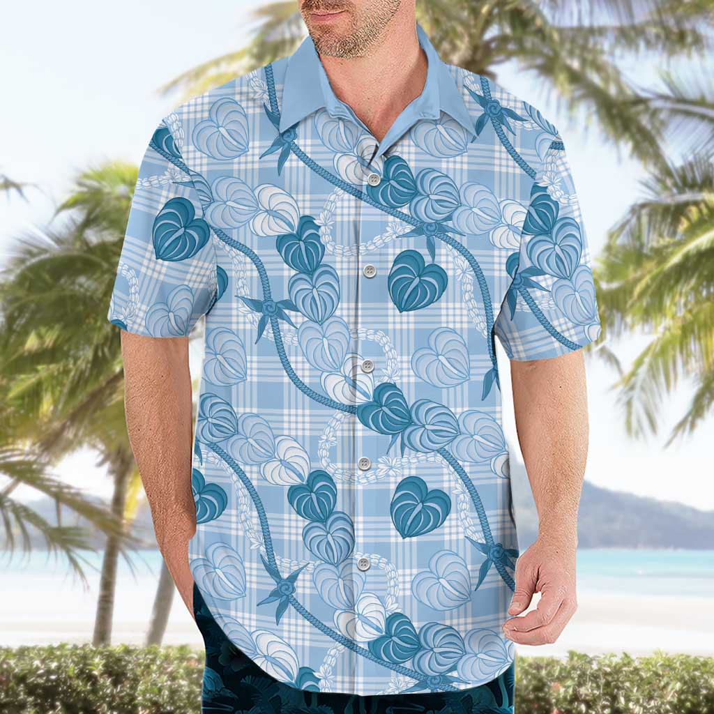 Anthurium Pikake Ti Leaf Palaka Hawaiian Shirt Blue Version