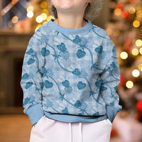 Anthurium Pikake Ti Leaf Palaka Kid Ugly Christmas Sweater Blue Version LT01 - Polynesian Pride
