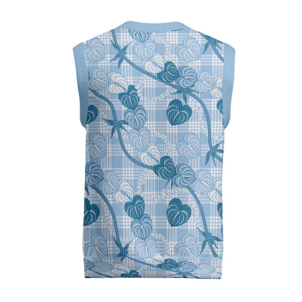 Anthurium Pikake Ti Leaf Palaka Christmas Knitted V-Neck Vest Blue Version LT01 - Polynesian Pride