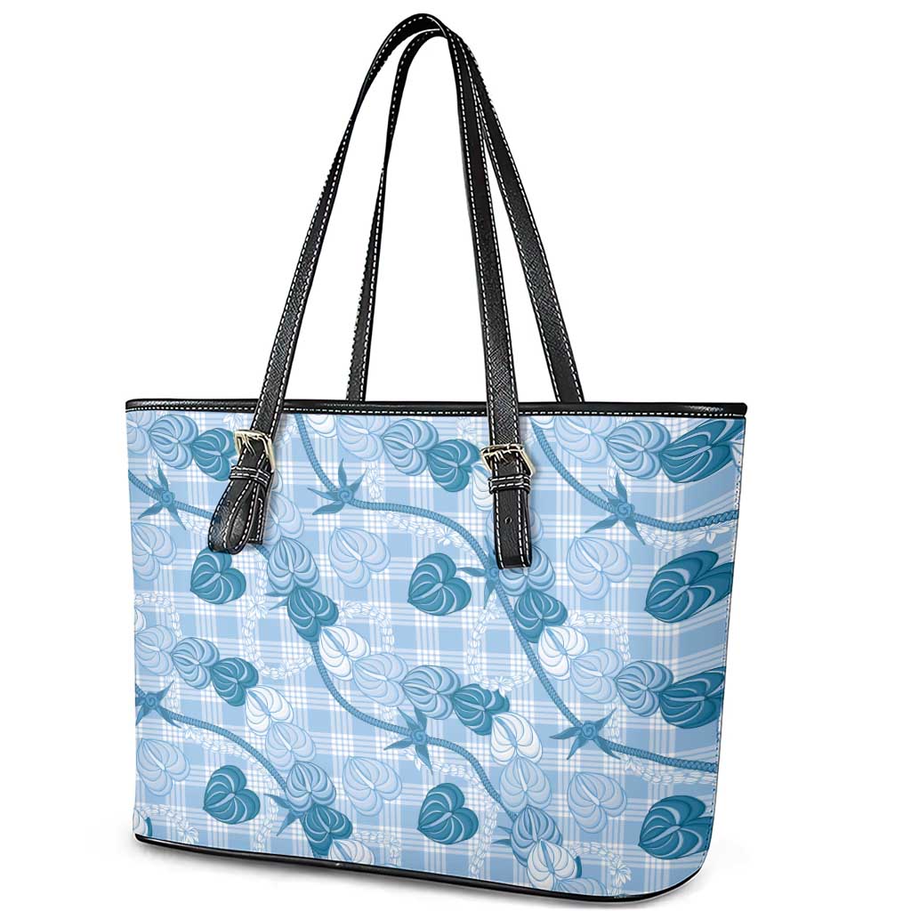 Anthurium Pikake Ti Leaf Palaka Leather Tote Bag Blue Version