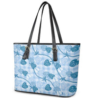 Anthurium Pikake Ti Leaf Palaka Leather Tote Bag Blue Version