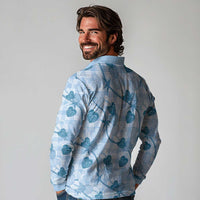 Anthurium Pikake Ti Leaf Palaka Long Sleeve Polo Shirt Blue Version