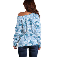 Anthurium Pikake Ti Leaf Palaka Off Shoulder Sweater Blue Version