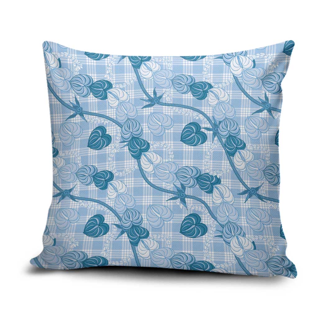 Anthurium Pikake Ti Leaf Palaka Pillow Cover Blue Version LT01 Blue - Polynesian Pride