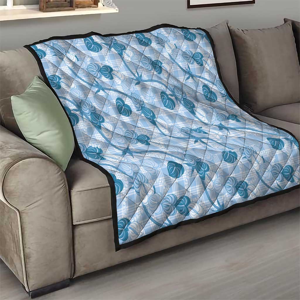 Anthurium Pikake Ti Leaf Palaka Quilt Blue Version