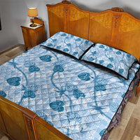 Anthurium Pikake Ti Leaf Palaka Quilt Bed Set Blue Version