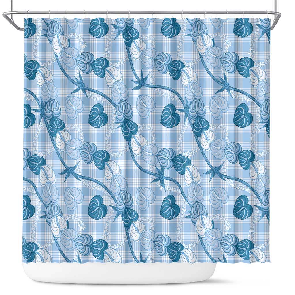 Anthurium Pikake Ti Leaf Palaka Shower Curtain Blue Version LT01 Blue - Polynesian Pride
