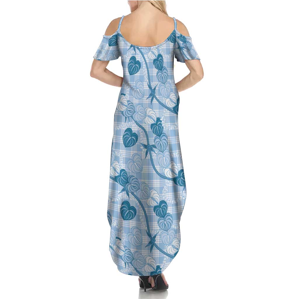 Anthurium Pikake Ti Leaf Palaka Summer Maxi Dress Blue Version