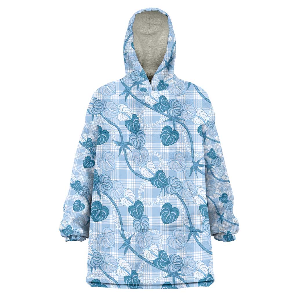 Anthurium Pikake Ti Leaf Palaka Wearable Blanket Hoodie Blue Version