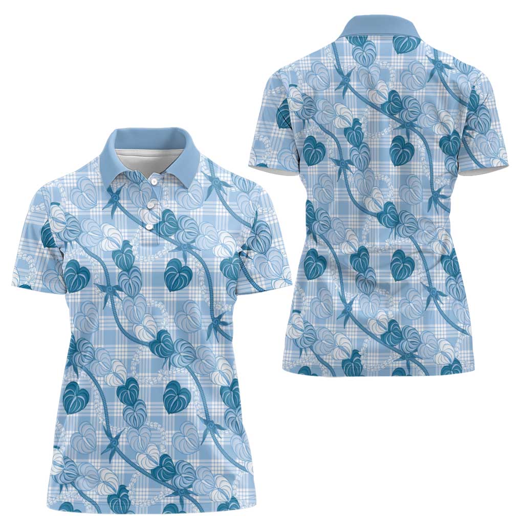 Anthurium Pikake Ti Leaf Palaka Women Polo Shirt Blue Version