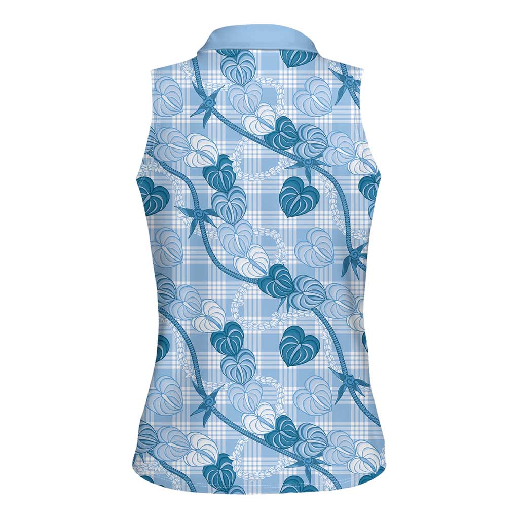 Anthurium Pikake Ti Leaf Palaka Women Sleeveless Polo Shirt Blue Version