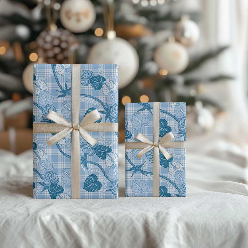 Anthurium Pikake Ti Leaf Palaka Wrapping Paper Blue Version