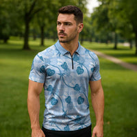 Anthurium Pikake Ti Leaf Palaka Zipper Polo Shirt Blue Version