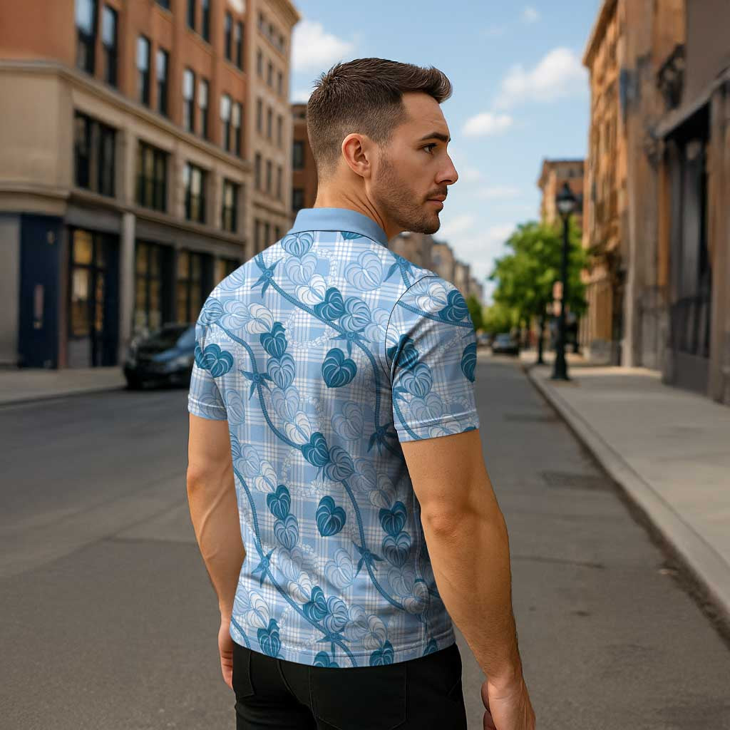 Anthurium Pikake Ti Leaf Palaka Zipper Polo Shirt Blue Version