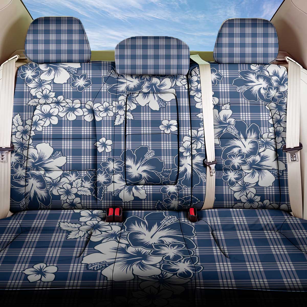 Hibiscus Pakala Cobalt Blue Royal Back Car Seat Cover Tropical Floral Stylized LT01 One Size Blue - Polynesian Pride