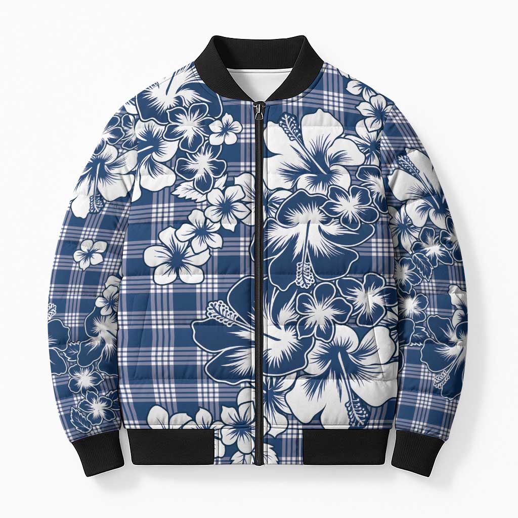 Hibiscus Pakala Cobalt Blue Royal Bomber Puffer Jacket Tropical Floral Stylized LT01 Unisex Blue - Polynesian Pride