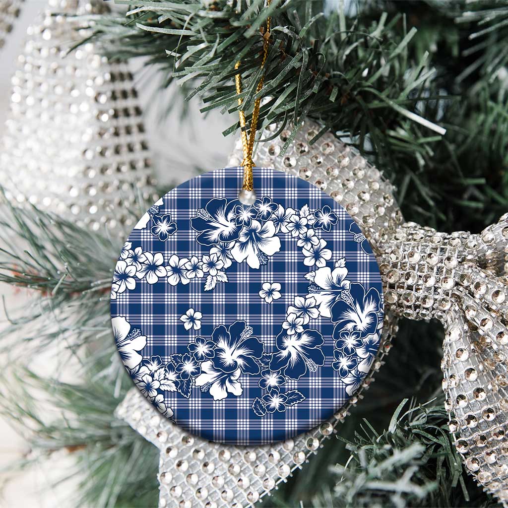 Hibiscus Pakala Cobalt Blue Royal Ceramic Ornament Tropical Floral Stylized - Polynesian Pride