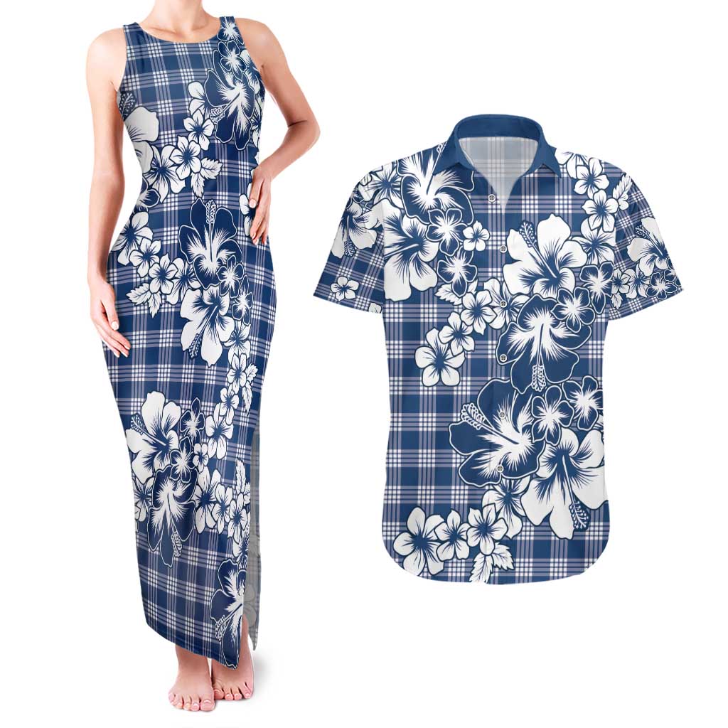 Hibiscus Pakala Cobalt Blue Royal Couples Matching Tank Maxi Dress and Hawaiian Shirt Tropical Floral Stylized - Polynesian Pride