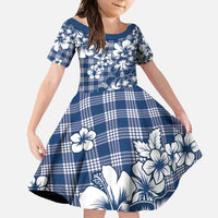 Hibiscus Pakala Cobalt Blue Royal Family Matching Long Sleeve Bodycon Dress and Hawaiian Shirt Tropical Floral Stylized LT01 Daughter's Dress Blue - Polynesian Pride