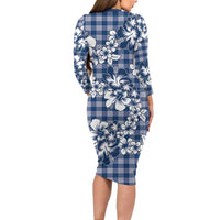 Hibiscus Pakala Cobalt Blue Royal Family Matching Long Sleeve Bodycon Dress and Hawaiian Shirt Tropical Floral Stylized LT01 - Polynesian Pride