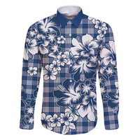 Hibiscus Pakala Cobalt Blue Royal Family Matching Mermaid Dress and Hawaiian Shirt Tropical Floral Stylized LT01 Dad's Shirt - Long Sleeve Blue - Polynesian Pride