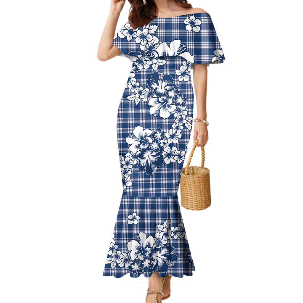 Hibiscus Pakala Cobalt Blue Royal Family Matching Mermaid Dress and Hawaiian Shirt Tropical Floral Stylized LT01 Mom's Dress Blue - Polynesian Pride