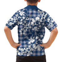 Hibiscus Pakala Cobalt Blue Royal Family Matching Off The Shoulder Long Sleeve Dress and Hawaiian Shirt Tropical Floral Stylized LT01 - Polynesian Pride