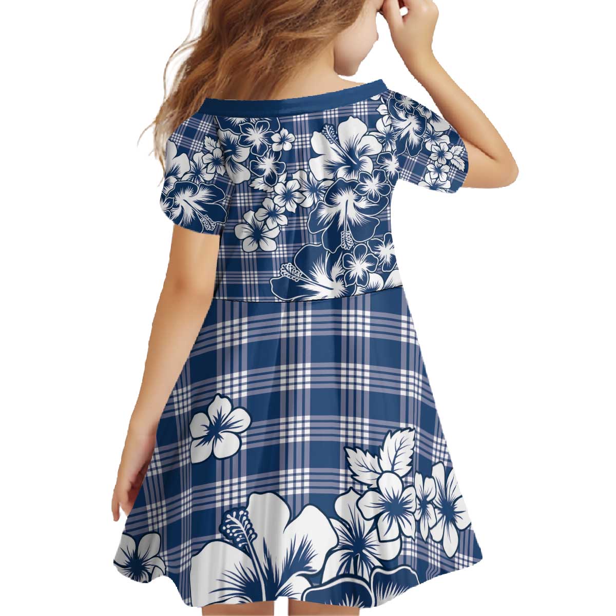 Hibiscus Pakala Cobalt Blue Royal Family Matching Off The Shoulder Long Sleeve Dress and Hawaiian Shirt Tropical Floral Stylized LT01 - Polynesian Pride