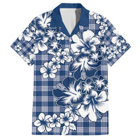Hibiscus Pakala Cobalt Blue Royal Family Matching Off The Shoulder Long Sleeve Dress and Hawaiian Shirt Tropical Floral Stylized LT01 Dad's Shirt - Short Sleeve Blue - Polynesian Pride