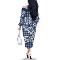 Hibiscus Pakala Cobalt Blue Royal Family Matching Off The Shoulder Long Sleeve Dress and Hawaiian Shirt Tropical Floral Stylized LT01 - Polynesian Pride