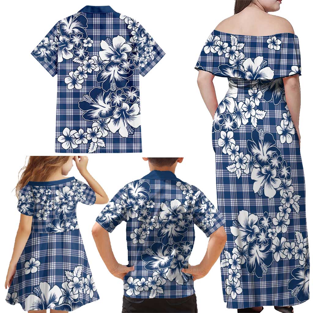 Hibiscus Pakala Cobalt Blue Royal Family Matching Off Shoulder Maxi Dress and Hawaiian Shirt Tropical Floral Stylized LT01 - Polynesian Pride