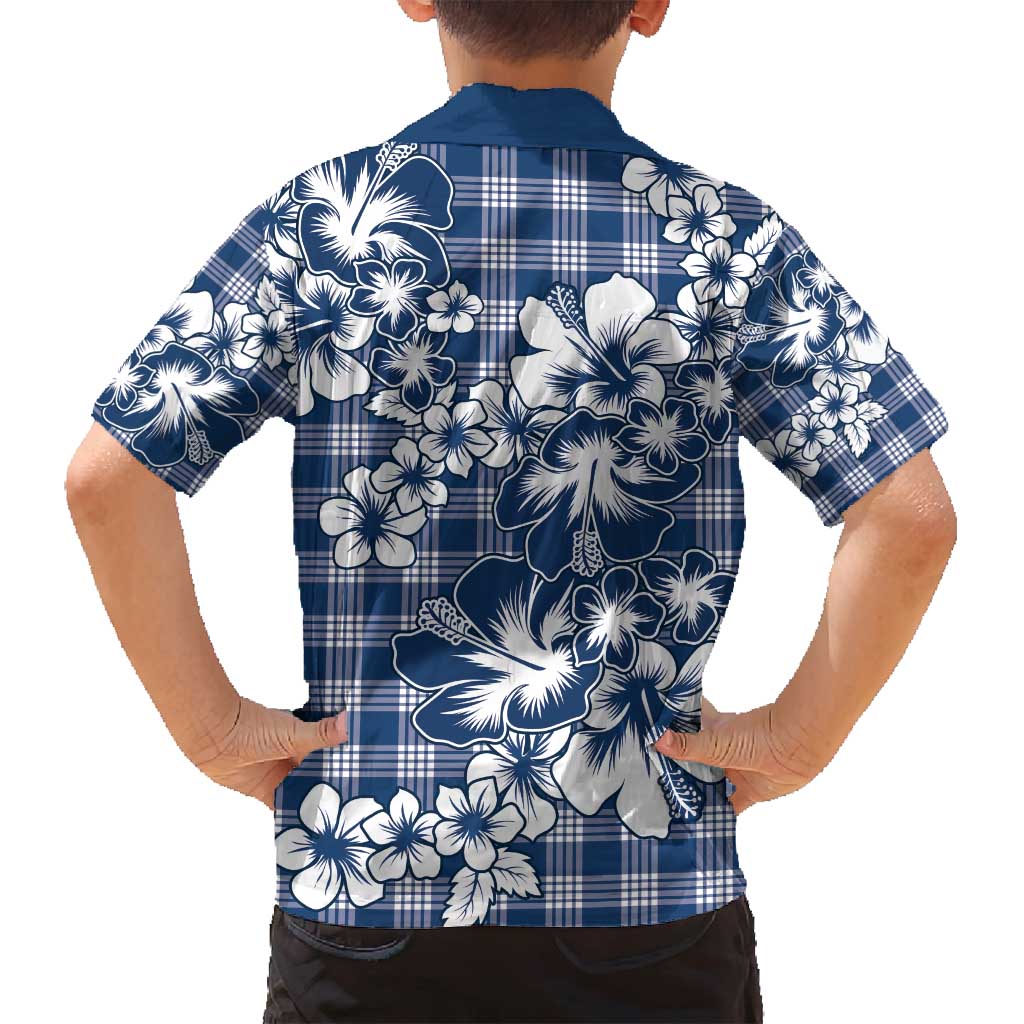 Hibiscus Pakala Cobalt Blue Royal Family Matching Off Shoulder Short Dress and Hawaiian Shirt Tropical Floral Stylized LT01 - Polynesian Pride