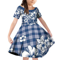 Hibiscus Pakala Cobalt Blue Royal Family Matching Off Shoulder Short Dress and Hawaiian Shirt Tropical Floral Stylized LT01 Daughter's Dress Blue - Polynesian Pride