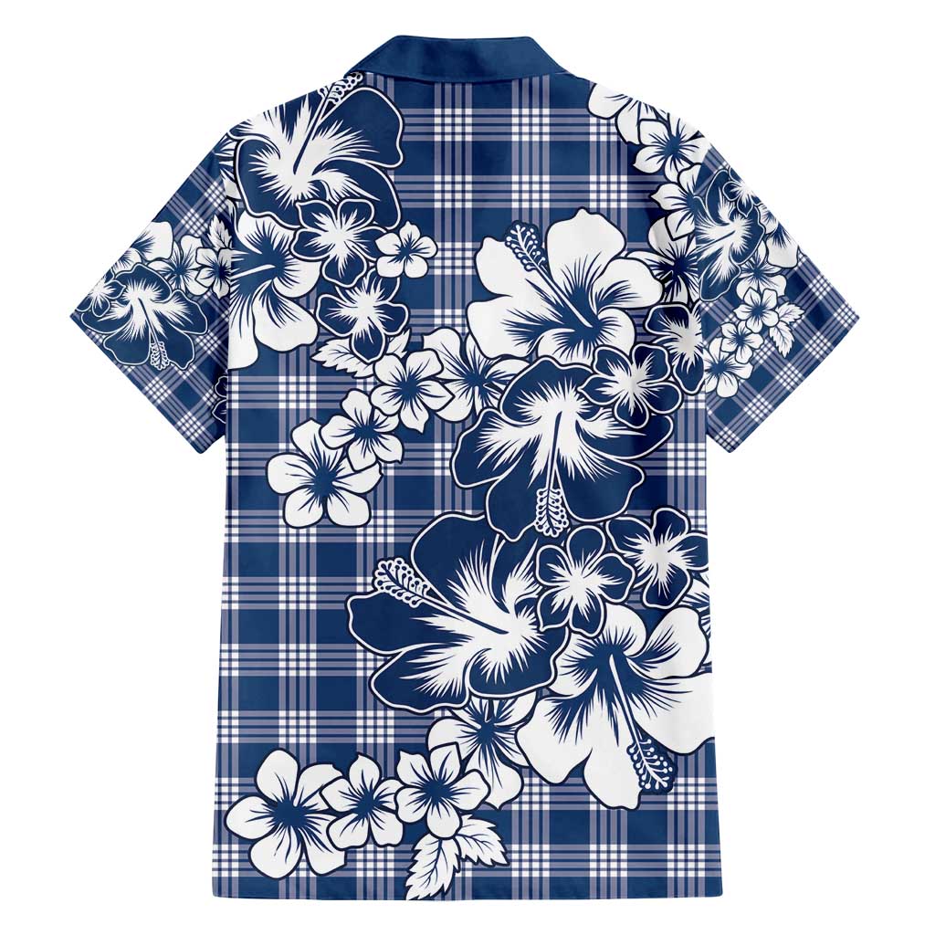 Hibiscus Pakala Cobalt Blue Royal Family Matching Off Shoulder Short Dress and Hawaiian Shirt Tropical Floral Stylized LT01 - Polynesian Pride
