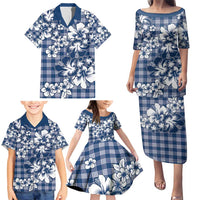 Hibiscus Pakala Cobalt Blue Royal Family Matching Puletasi and Hawaiian Shirt Tropical Floral Stylized - Polynesian Pride