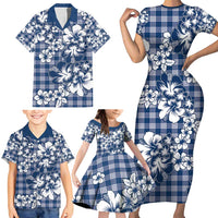 Hibiscus Pakala Cobalt Blue Royal Family Matching Short Sleeve Bodycon Dress and Hawaiian Shirt Tropical Floral Stylized LT01 - Polynesian Pride