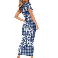 Hibiscus Pakala Cobalt Blue Royal Family Matching Short Sleeve Bodycon Dress and Hawaiian Shirt Tropical Floral Stylized LT01 - Polynesian Pride