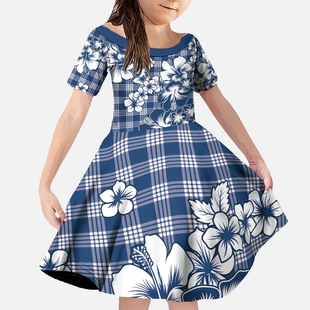 Hibiscus Pakala Cobalt Blue Royal Family Matching Summer Maxi Dress and Hawaiian Shirt Tropical Floral Stylized LT01 Daughter's Dress Blue - Polynesian Pride