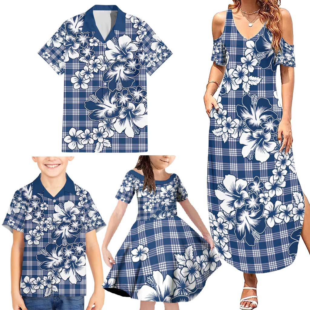 Hibiscus Pakala Cobalt Blue Royal Family Matching Summer Maxi Dress and Hawaiian Shirt Tropical Floral Stylized LT01 - Polynesian Pride