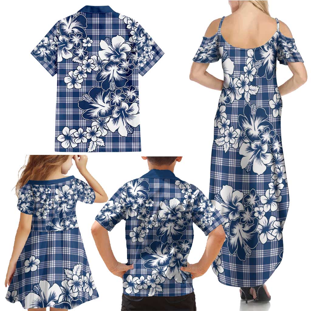 Hibiscus Pakala Cobalt Blue Royal Family Matching Summer Maxi Dress and Hawaiian Shirt Tropical Floral Stylized LT01 - Polynesian Pride
