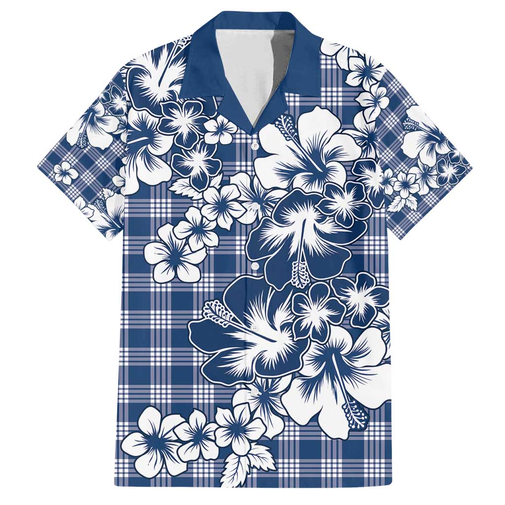 Hibiscus Pakala Cobalt Blue Royal Family Matching Summer Maxi Dress and Hawaiian Shirt Tropical Floral Stylized LT01 Dad's Shirt - Short Sleeve Blue - Polynesian Pride