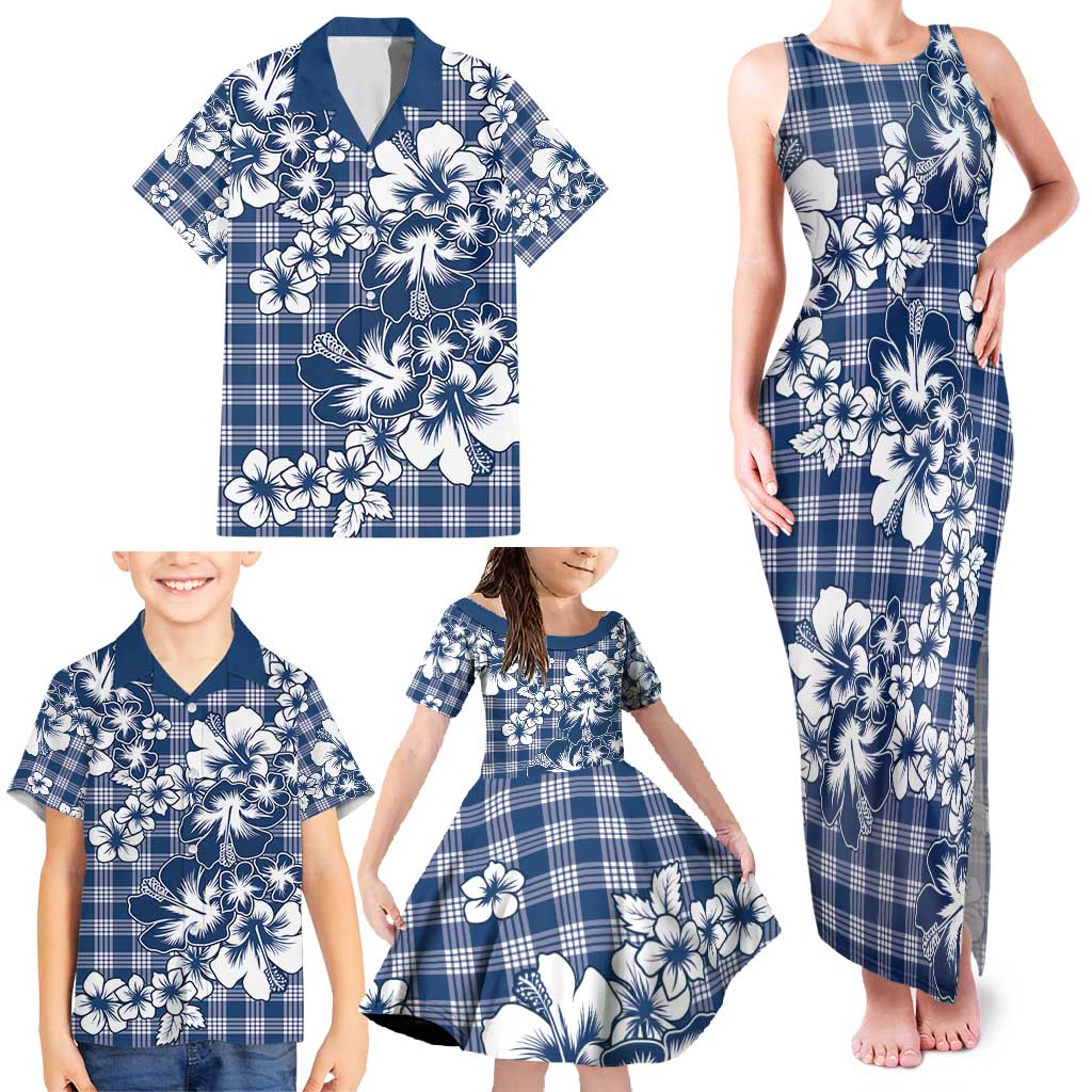 Hibiscus Pakala Cobalt Blue Royal Family Matching Tank Maxi Dress and Hawaiian Shirt Tropical Floral Stylized LT01 - Polynesian Pride