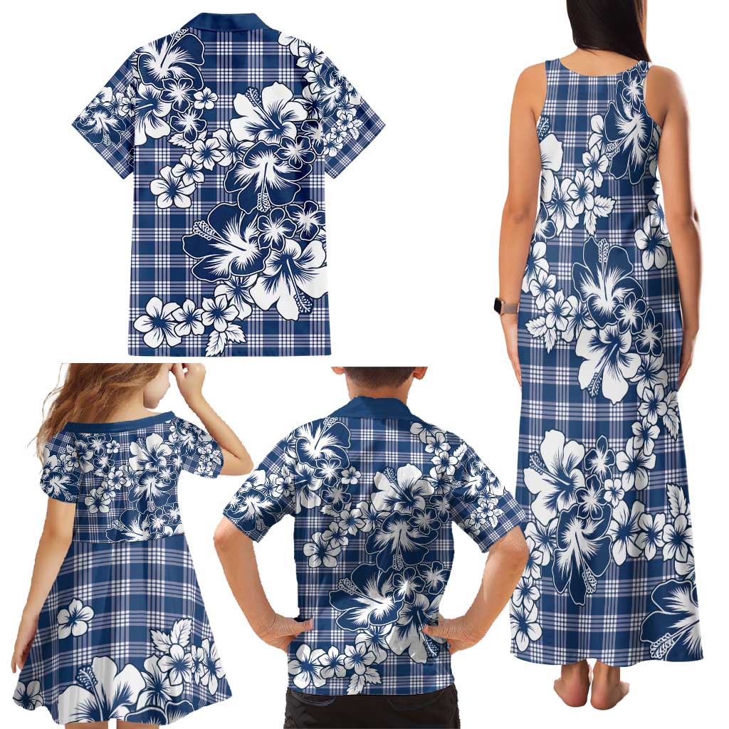 Hibiscus Pakala Cobalt Blue Royal Family Matching Tank Maxi Dress and Hawaiian Shirt Tropical Floral Stylized LT01 - Polynesian Pride