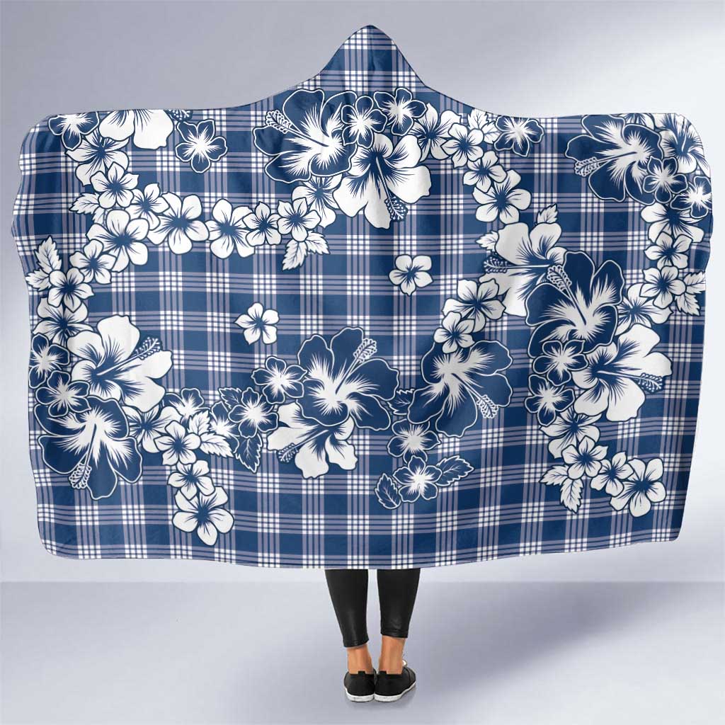 Hibiscus Pakala Cobalt Blue Royal Hooded Blanket Tropical Floral Stylized LT01 One Size Blue - Polynesian Pride